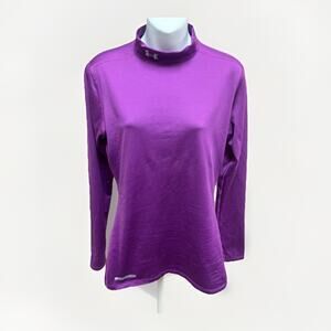 Under Armour ColdGear Womens Base Layer Large Purple Mock Neck Long Sleeve